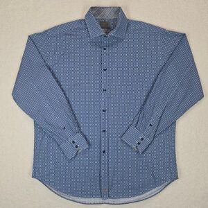 Thomas Dean Men's XL Blue Geometric Medallion Button Up Shirtmakers Cloth